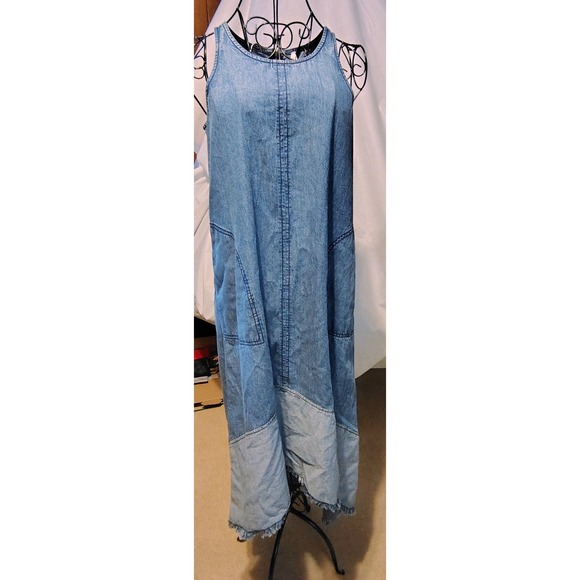 Roper Dresses & Skirts - Roper Denim Maxi Dress Womens Light Wash Raw Hem Sleeveless Pockets Blue NEW